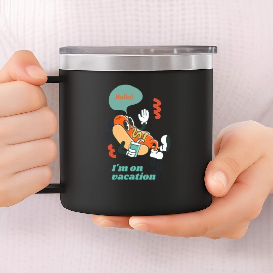 Cute funny joyful Relaxed Vacation Hot Dog 14oz Stainless Steel Tumblers