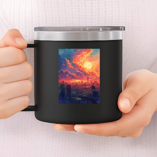 Beautiful Sunset in Tokyo City Japan 14oz Stainless Steel Tumblers