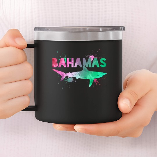 Bahamas Shark Watercolor Souvenir 14oz Stainless Steel Tumblers