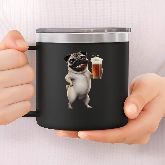 Pug Drinking Beer Realistic 14oz Stainless Steel Tumblers
