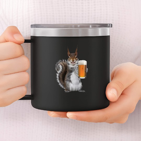 Squirrel Drinking Beer Realistic 14oz Stainless Steel Tumblers