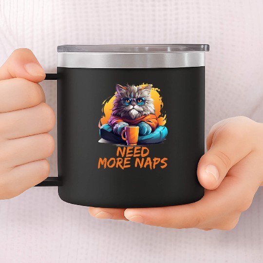 Persian Cat Need More Naps Kitten Cat Memes 14oz Stainless Steel Tumblers