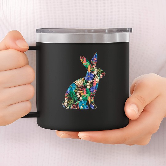 Floral Easter Girls Bunny Spring Flowers Rabbit 14oz Stainless Steel Tumblers