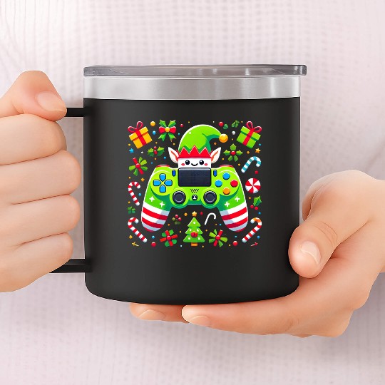 Christmas Elf Themed Gaming Controller Fun 14oz Stainless Steel Tumblers