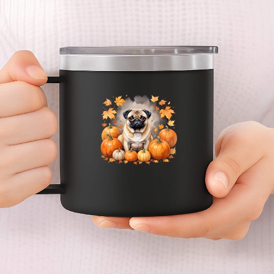 Pug Pumpkin Thanksgiving Fall Halloween Dog Lover 14oz Stainless Steel Tumblers