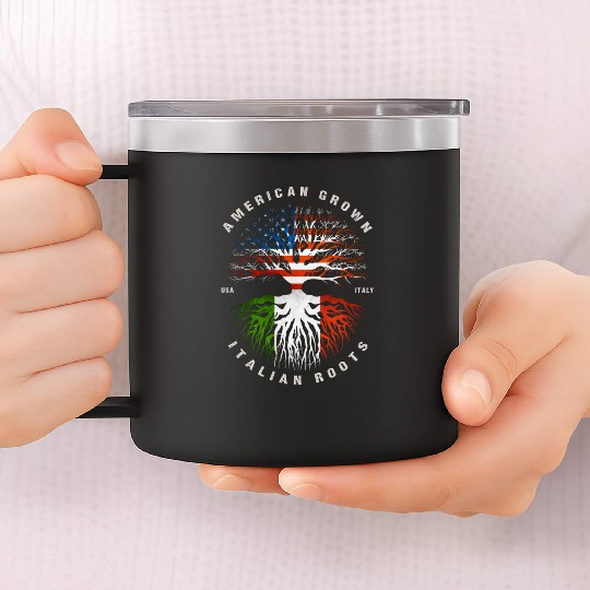 American Grown Italian Roots Italy Flag 14oz Stainless Steel Tumblers