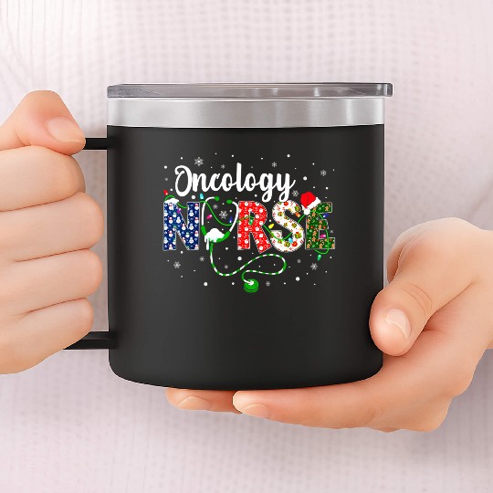 Oncology Nurse Xmas Santa Hat Nurse Christmas 14oz Stainless Steel Tumblers