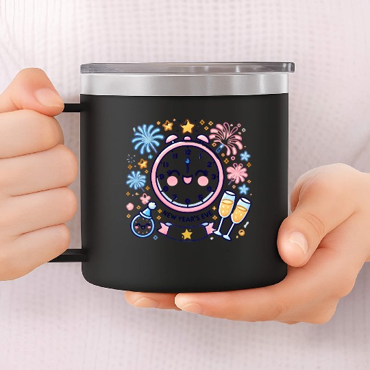 Celebrate New Year's Eve, Fun Clock and Fireworks 14oz Stainless Steel Tumblers