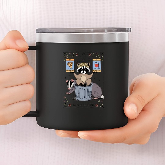 Raccoon and Badge Tarot Card Inspired Humor 14oz Stainless Steel Tumblers