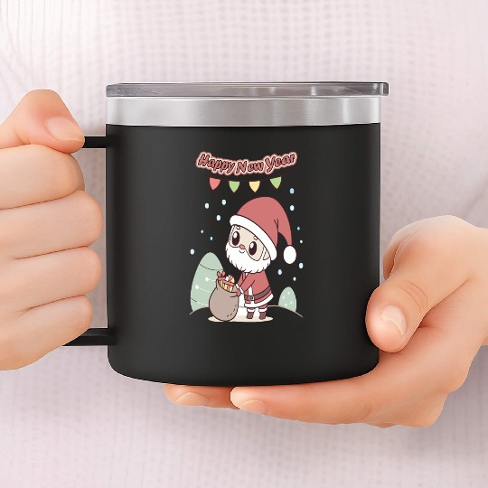 Chibi Santa Happy New Year Celebration 14oz Stainless Steel Tumblers