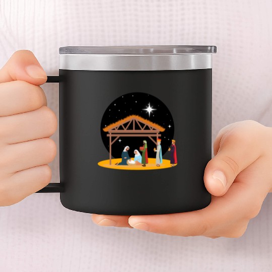 Christmas Holiday Manger Nativity Scene 14oz Stainless Steel Tumblers
