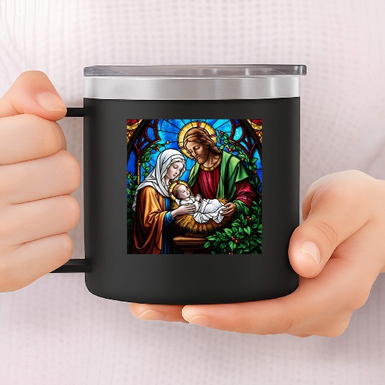 Holly family cristal stained glass image 14oz Stainless Steel Tumblers