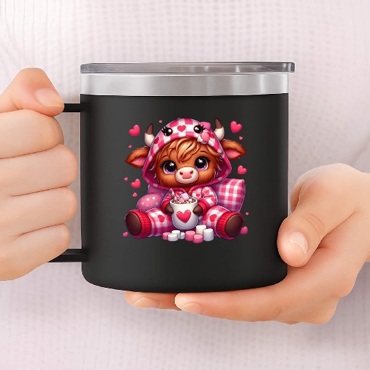 Cute cartoon valentines highland cow 14oz Stainless Steel Tumblers