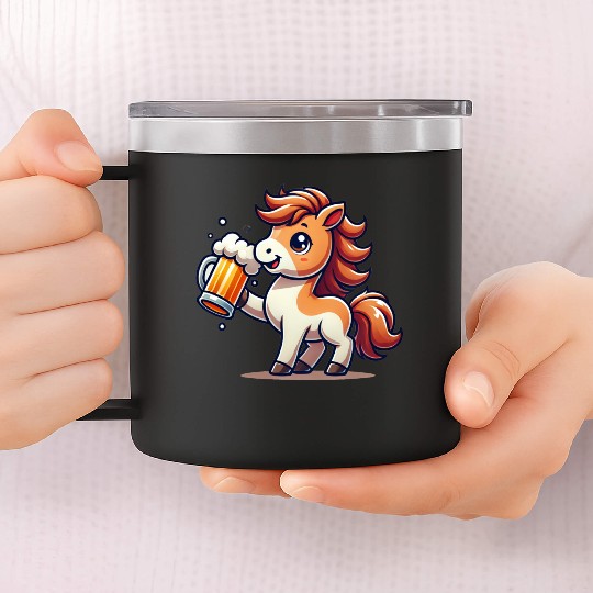 Cute Pony Drinking Beer 3 14oz Stainless Steel Tumblers