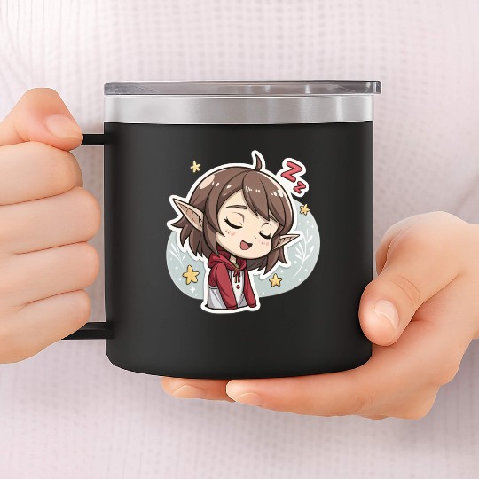 Adorable Sleepy Elf Art Print for Cozy Comfort 14oz Stainless Steel Tumblers