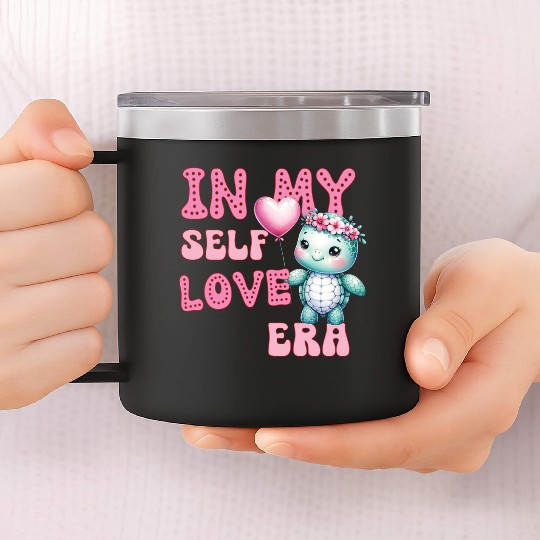 Cute Valentine's day Turtle - In my self love 14oz Stainless Steel Tumblers