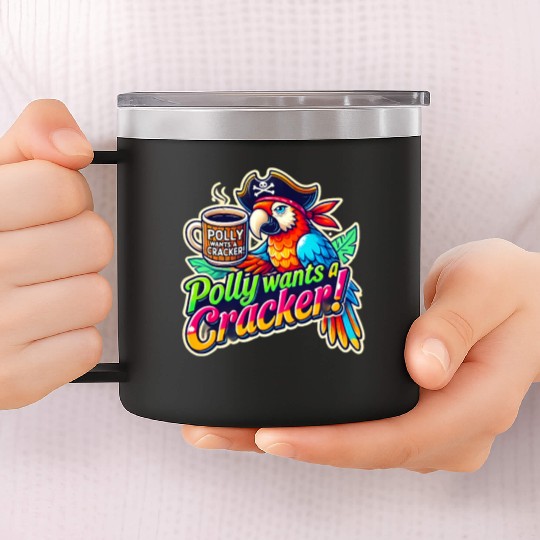 pirate parrot holding a coffee cup design 14oz Stainless Steel Tumblers
