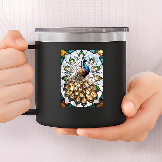Stained Glass Peacock 14oz Stainless Steel Tumblers