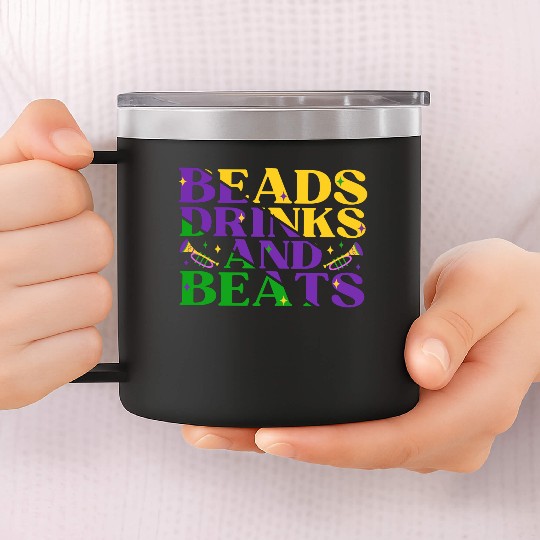 Beads Drinks Beats Mardi Gras 14oz Stainless Steel Tumblers