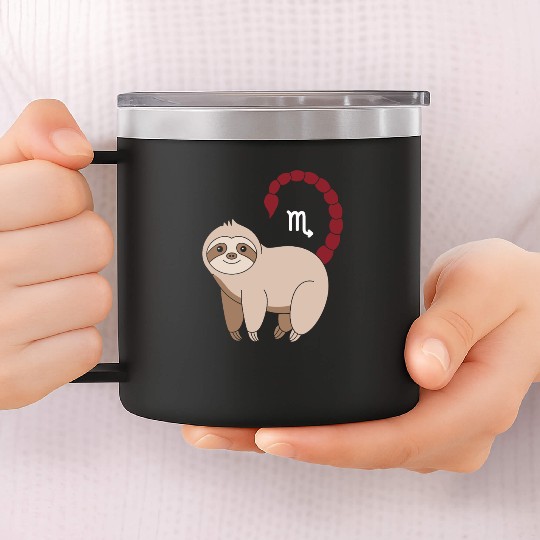 Scorpio Zodiac Sloth with Scorpio Sign Tail 14oz Stainless Steel Tumblers