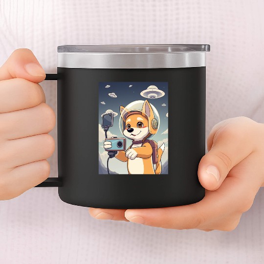 Funny Dog Rescue Anime Selfie with UFOs Weird 14oz Stainless Steel Tumblers