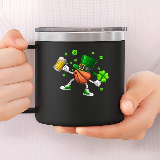Basketball Drinking Beer St Patrick's Day 14oz Stainless Steel Tumblers