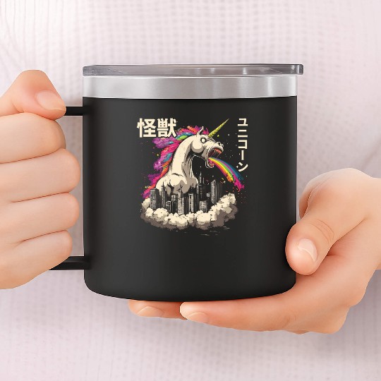 Kaiju Unicorn Japanese Monster Rainbow 14oz Stainless Steel Tumblers