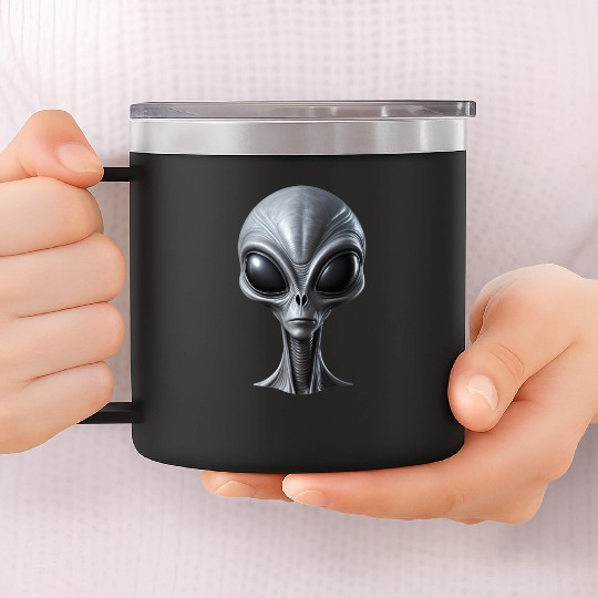 Realistic Grey Alien Extraterrestrial Being 14oz Stainless Steel Tumblers