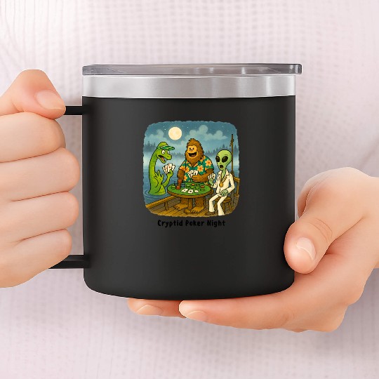 Bigfoot, Nessie and an Alien Play Poker - Cryptid 14oz Stainless Steel Tumblers