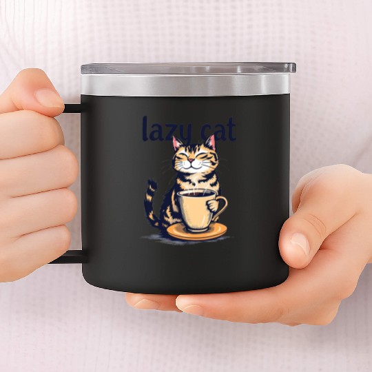 Lazy Cat Coffee 14oz Stainless Steel Tumblers – Cute Relaxed Kitty Graph