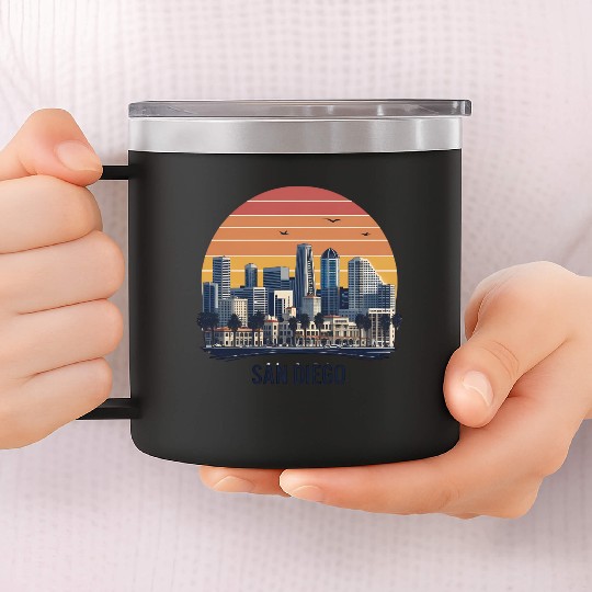 San Diego California Skyline–Modern Cityscape Art 14oz Stainless Steel Tumblers