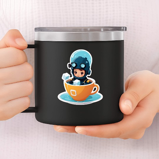 Diver Coffee Cup Fantasy Sticker. 14oz Stainless Steel Tumblers