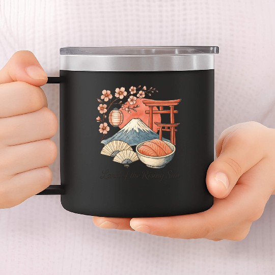 Japan Culture - Mount Fuji & Sakura Vintage Art 14oz Stainless Steel Tumblers