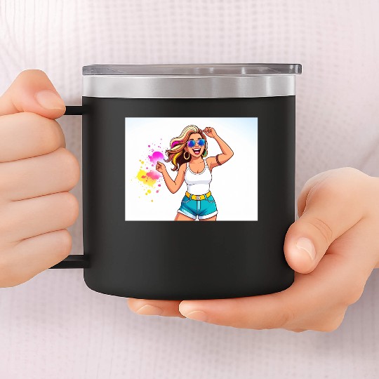 Vibrant Summer Girl Illustration 14oz Stainless Steel Tumblers