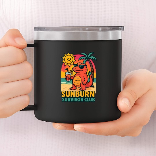 Sunburn Survivor Club Cartoon Design, Summer 14oz Stainless Steel Tumblers