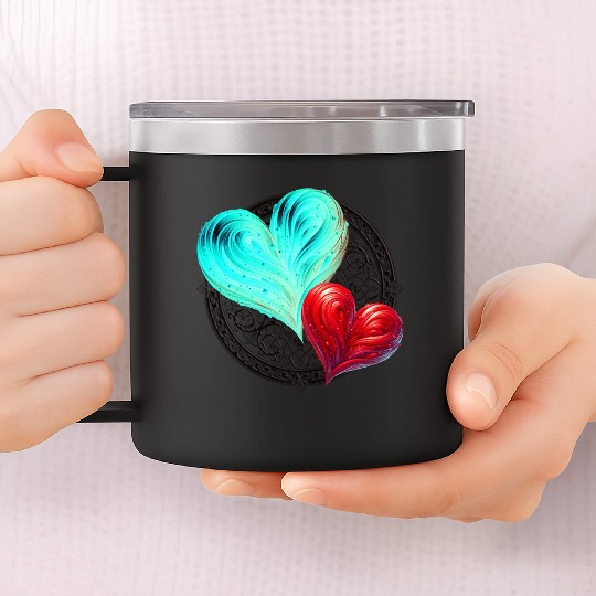 Twin Hearts Mandala – Love in Balance 14oz Stainless Steel Tumblers