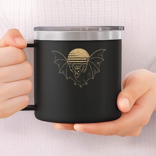 Retro Sunset Bat Silhouette with Full Moon 14oz Stainless Steel Tumblers