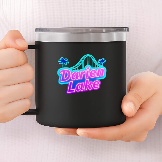 Neon Daren Lake Sign with Roller Coaster and Palms 14oz Stainless Steel Tumblers