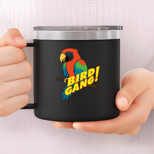 Bird Gang Parrot Cartoon Sticker | Tropical Funny  14oz Stainless Steel Tumblers