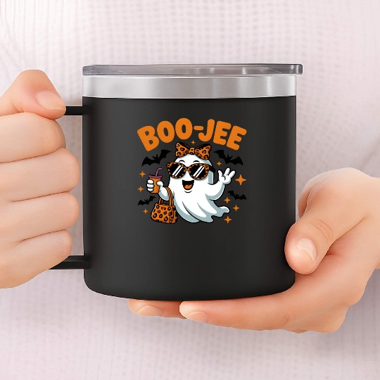 Boo-Jee Ghost Cute Leopard Print Halloween Boojee 14oz Stainless Steel Tumblers