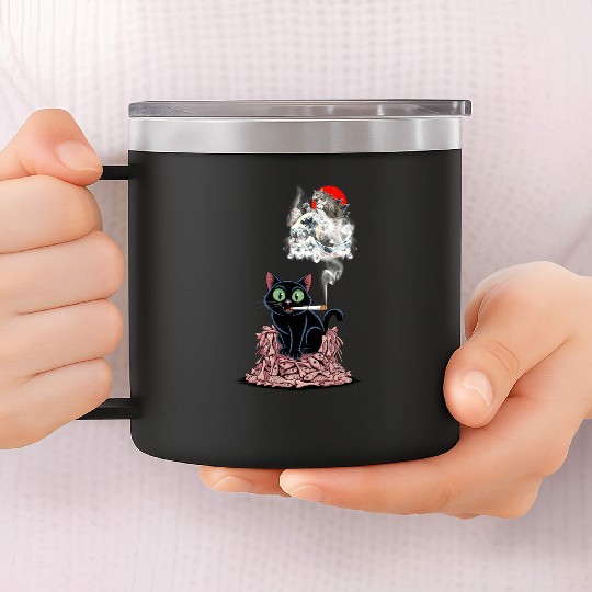 Black Cat Smoking Cigarette Catzilla 14oz Stainless Steel Tumblers