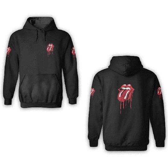 Rolling Stones Drippin Tongue Black Pullover 3D Hoodies
