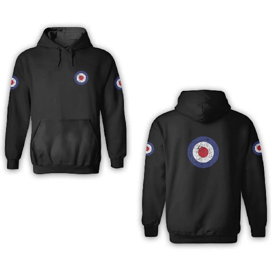 Distressed Target Bullseye British RAF Roundel 3D Hoodies
