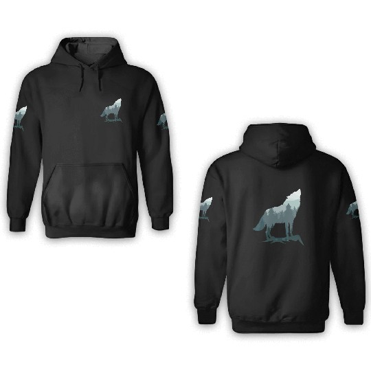 Lone Wolf Survives The Mountain Silhouette Art 3D Hoodies