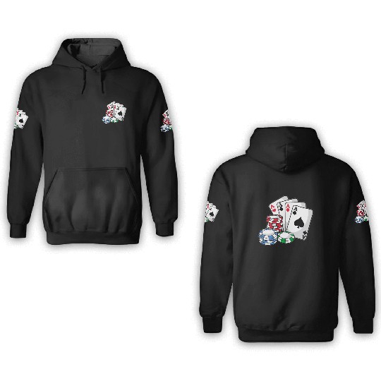 POKER CARDS AND CHIPS Texas Holdem Casino Vegas 3D Hoodies
