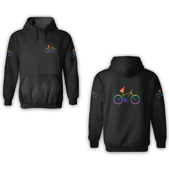 LGBT Gay Pride Cycling Cat On Bicycle Gift 3D Hoodies