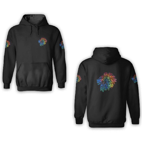 Psychedelic Lion Design Gift. Rainbow Mandala 3D Hoodies