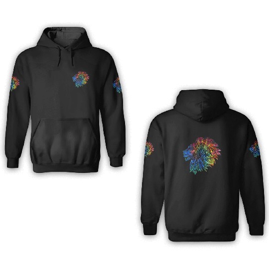 Psychedelic Lion Design Gift. Rainbow Mandala 3D Hoodies