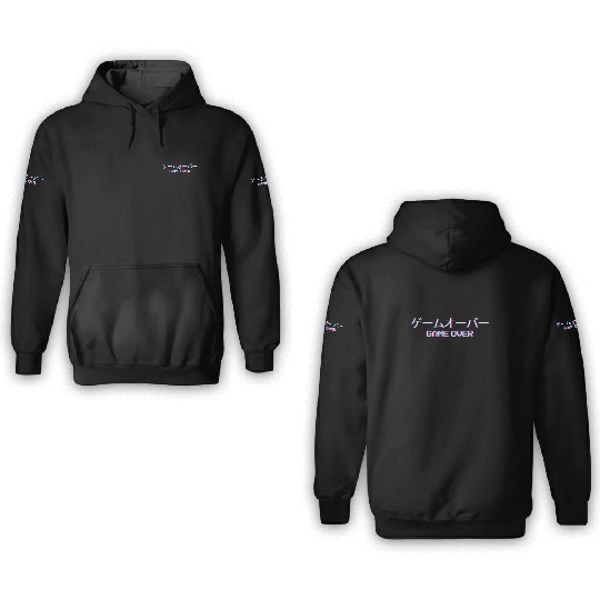 Vaporwave Game Over Japanese Text Gift 3D Hoodies