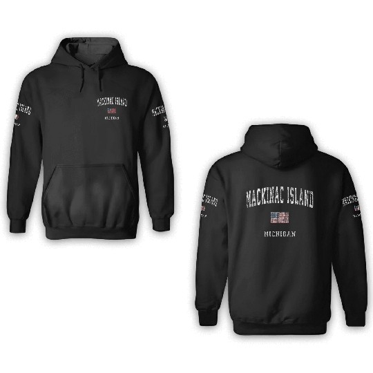 Mackinac Island Michigan MI Vintage American Flag 3D Hoodies